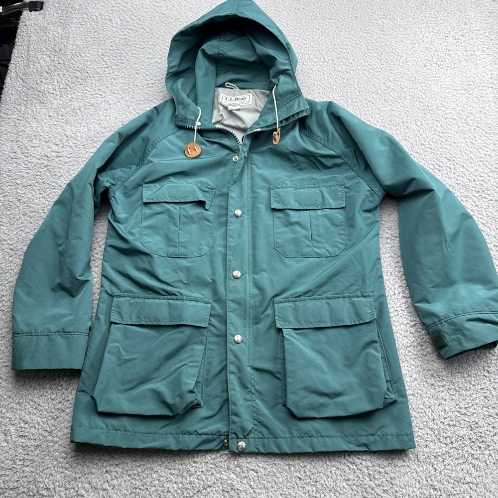 LL Bean Baxter State Parka Jacket Mens Medium USA Hooded Coat Blue Vintage